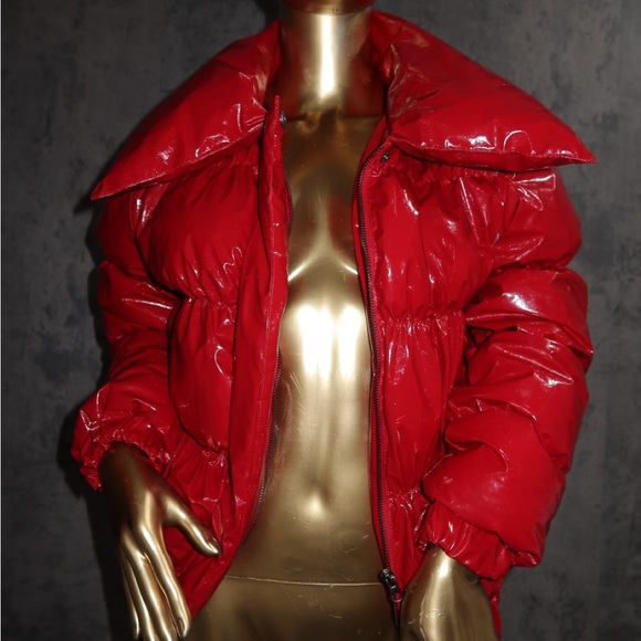 Fashion Nova Shiny Red Puffer Jacket - Picture 1 of 3